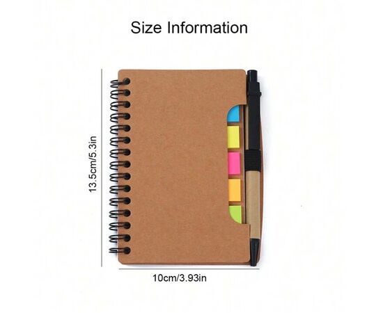 Notepad with Spiral Binding and Pen - 16cm Size, Modern Design
